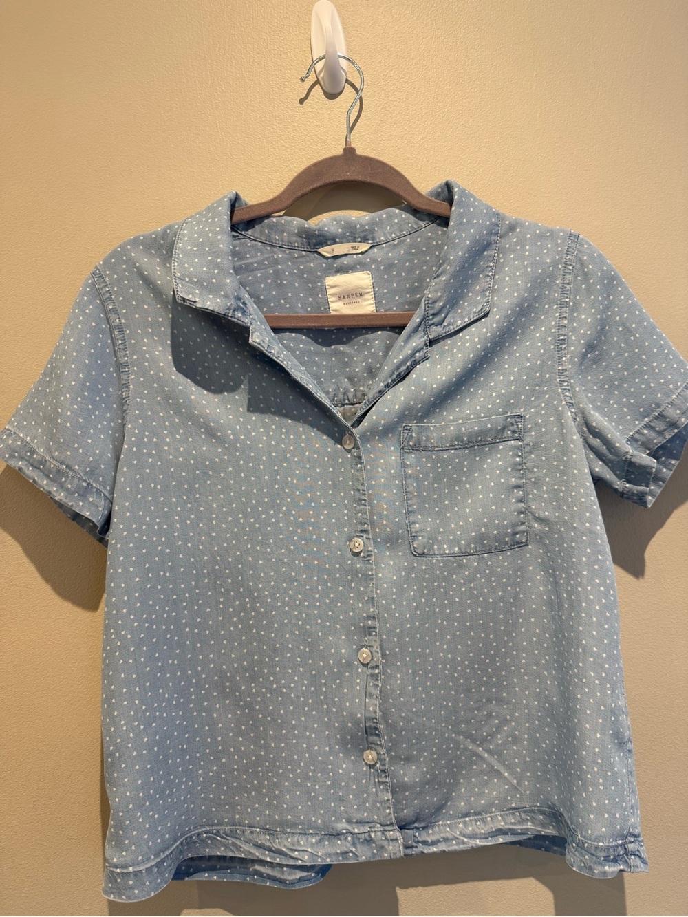 Harper Light Blue Heart-Print Button Shirt